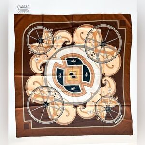 HERMES Carre 90 100% Scarf "WASHINGTON'S CARRIAGE" Silk Brown caty  Latham